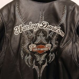 Harley-Davidson Cascade Womens Black Embroidered Leather Jacket Sz 3W